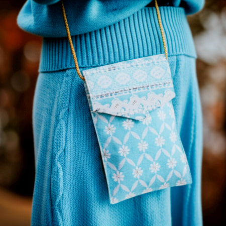 Handcrafted Sky Blue Cotton Clutch Bag with Mirror Work
